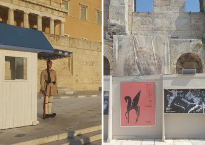 Wache und Plakate in Athen